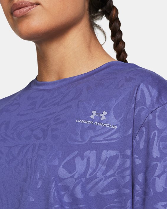Women's UA Vanish Energy Emboss Crop Short Sleeve, Purple, pdpMainDesktop image number 3